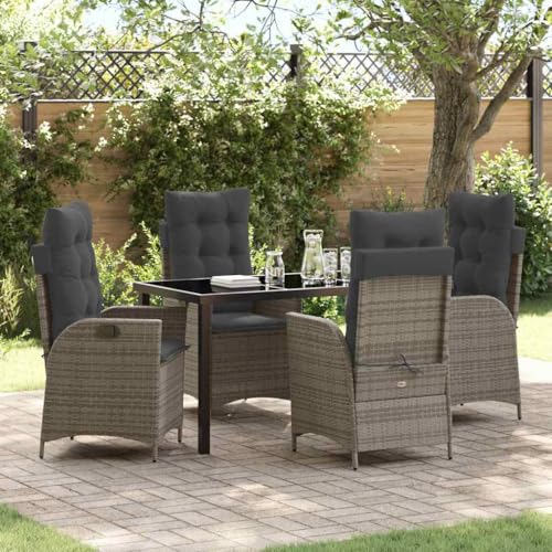 Aiious 5-TLG Garten-Essgruppe Grau Poly Rattan - Stabile St¨¹hle mit Abnehmbaren Kissenbezuegen f¨¹r Terrassen und Balkone von Aiious