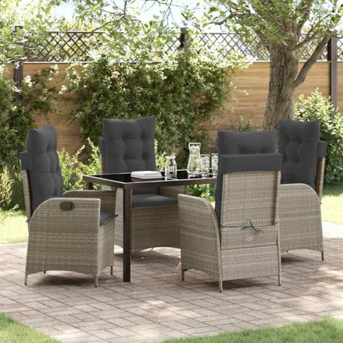 Aiious 5-TLG. Garten-Essgruppe mit Kissen Hellgrau Poly Rattan von Aiious