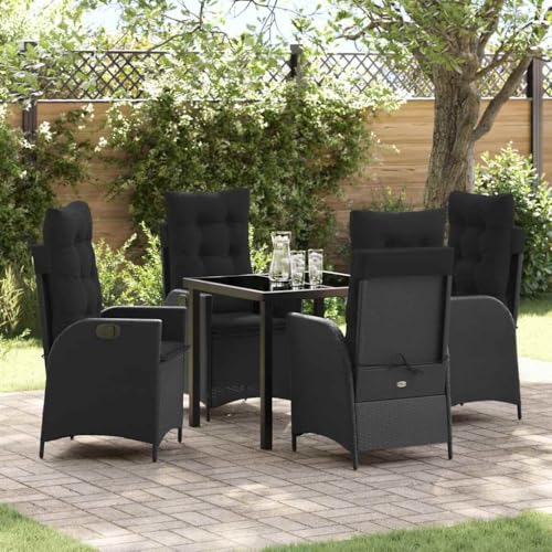 Aiious 5-TLG Garten-Essgruppe Schwarz Poly Rattan Abnehmbare Kissenbezuege Robustes PE-Rattan Fuer Freizeit Aiious 5-TLG Garten-Essgruppe Schwarz Poly Rattan Abnehmbare Kissenbezuege Robustes PE-Rattan Fuer Freizeit von Aiious