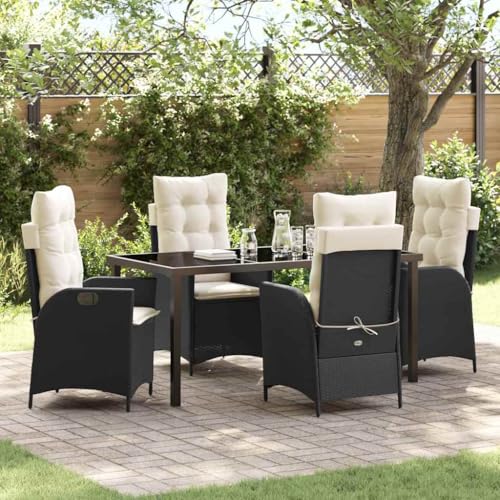 Aiious 5-TLG Garten-Essgruppe Schwarz Poly Rattan Bequeme Gartensessel mit abnehmbaren Kissenbezuegen Fuer Outdoor-Nutzung Aiious 5-TLG Garten-Essgruppe Schwarz Poly Rattan Bequeme Gartensessel mit abnehmbaren Kissenbezuegen Fuer Outdoor-Nutzung von Aiious