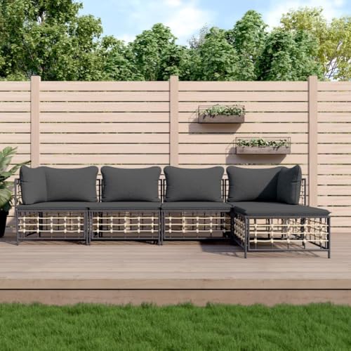 Aiious 5-TLG. Garten-Lounge-Set mit Kissen Anthrazit Poly Rattan von Aiious