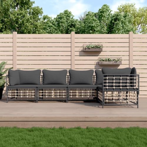 Aiious 5-TLG. Garten-Lounge-Set mit Kissen Anthrazit Poly Rattan von Aiious