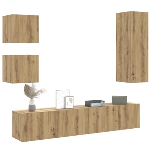 Aiious Elegantes TV-Regal Set aus langlebigem Holzwerkstoff mit gro?z¨¹gigem Stauraum f¨¹r B¨¹Cher DVDs und Multimedia Ger?te platzsparend wandmontierbar f¨¹r EIN ordentliches Wohnambiente von Aiious