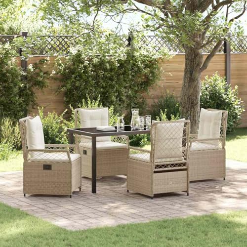 Aiious 5-teilige Gartenm?Bel-Garnitur aus beigem Poly-Rattan von Aiious