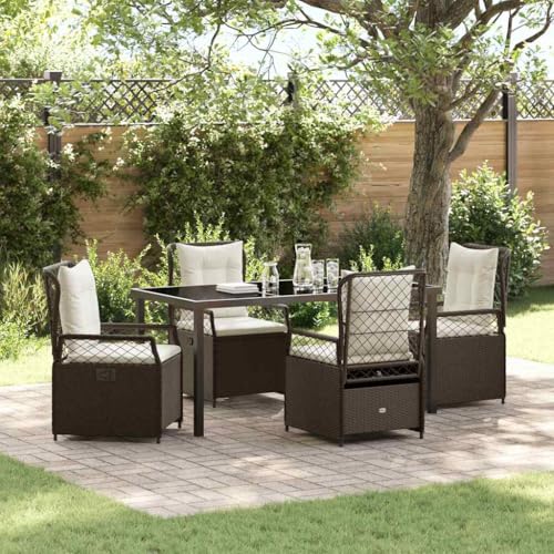 Aiious 5-teiliges Garten Dining Set aus Braunem Poly-Rattan wetterfest und bequem Fuer Garten und Hinterhof von Aiious