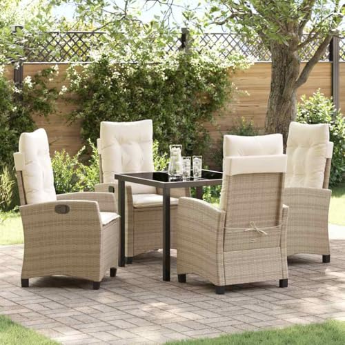 Aiious 5-teiliges Garten-Dining-Set aus Poly-Rattan mit beigen Kissen maximale 110 kg pro Sitzplatz Aiious 5-teiliges Garten-Dining-Set aus Poly-Rattan mit beigen Kissen maximale 110 kg pro Sitzplatz von Aiious