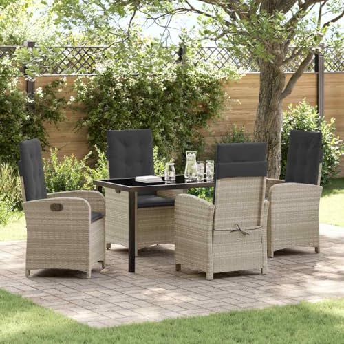 Aiious 5-teiliges Garten-Set mit Kissen in hellgrauem Poly-Rattan, robust und einfach zu montieren f¨¹r Balkon Terrasse oder Garten von Aiious