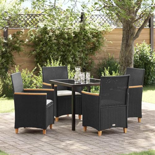 Aiious 5-teiliges Garten-ESS-Set mit Kissen, Schwarz Poly Rattan von Aiious