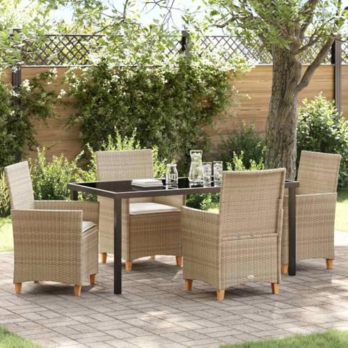 Aiious 5-teiliges Garten-ESS-Set Beige Poly-Rattan - Robust Bauweise, Bequeme Sitze und Einfache Pflege fur Au?eneinsatz von Aiious