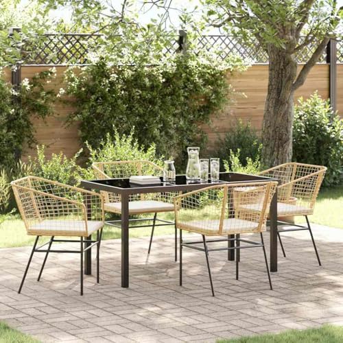 Aiious 5-teiliges Garten-ESS-Set mit Kissen Braun Poly-Rattan von Aiious