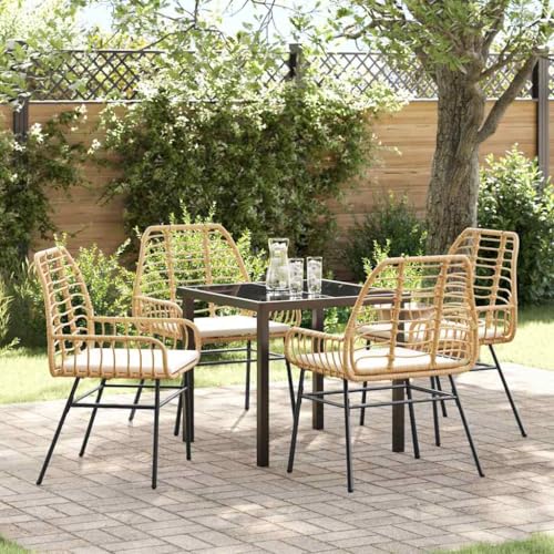 Aiious 5-teiliges Garten-ESS-Set mit Kissen in Braun Poly-Rattan von Aiious