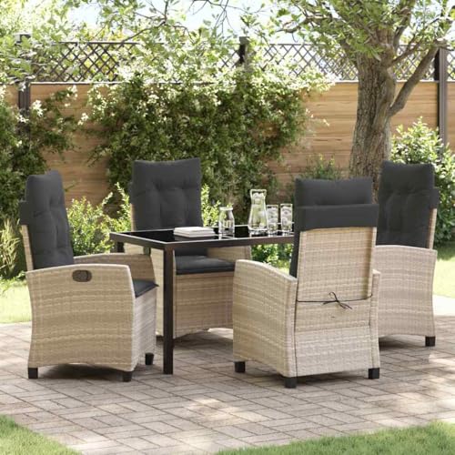 Aiious 5-teiliges Garten-ESS-Set mit Kissen in Hellgrau aus Poly-Rattan von Aiious