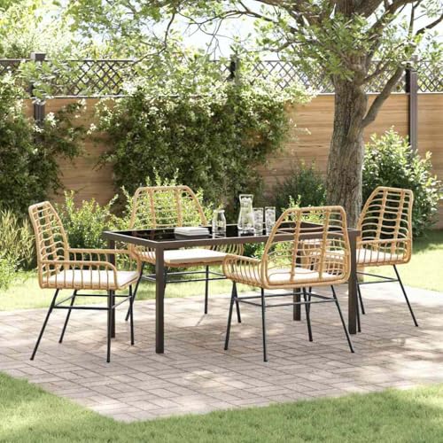 Aiious 5-teiliges Garten-Essgruppe mit Kissen Braun Poly-Rattan Aiious 5-teiliges Garten-Essgruppe mit Kissen Braun Poly-Rattan von Aiious