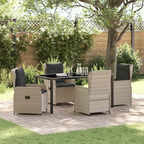 Aiious 5-teiliges Garten Essset Hellgrau Poly Rattan - Robust, Bequem, Passt in Enge Bereiche von Aiious