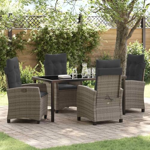 Aiious 5-teiliges Garten-Essset Graues Poly Rattan Waschbare Kissenbez¨¹ge Max 110 kg Belastbarkeit Aiious 5-teiliges Garten-Essset Graues Poly Rattan Waschbare Kissenbez¨¹ge Max 110 kg Belastbarkeit von Aiious
