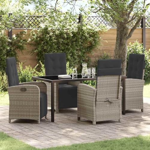 Aiious 5-teiliges Garten Essset mit Kissen Hellgrau Poly Rattan von Aiious