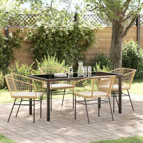 Aiious 5-stckiges Garten-Essset Braun Poly-Rattan Kissen Bequem fur Balkon Terrasse Aiious 5-stckiges Garten-Essset Braun Poly-Rattan Kissen Bequem fur Balkon Terrasse von Aiious