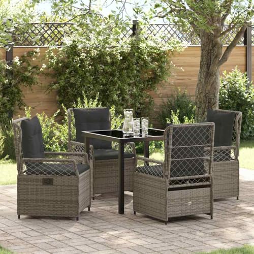 Aiious 5-teiliges Garten-Esstisch-Set Grau Poly-Rattan - Stabiler Stahlrahmen, Hoher Komfort Fuer Aussenbereich von Aiious