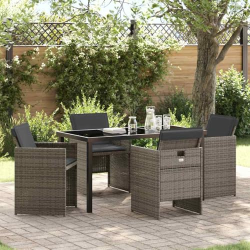 Aiious 5-teiliges Garten Esstisch Set Grau Poly Rattan - Bequem, Elegant und Vielseitig Fuer Essen und Entspannen im Freien von Aiious