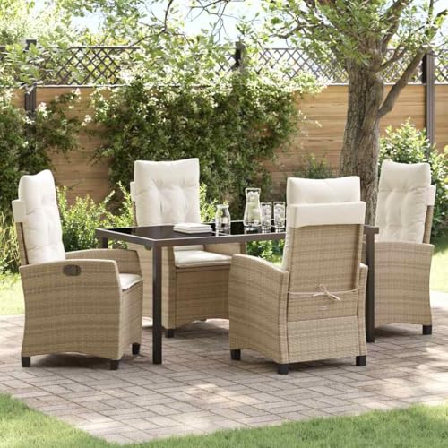 Aiious Garten-Esszimmer-Set 5 Stueck Beiger Poly-Rattan Abnehmbare Waschbare Kissenbezuege Max 110 kg Pro Sitzplatz Aiious Garten-Esszimmer-Set 5 Stueck Beiger Poly-Rattan Abnehmbare Waschbare Kissenbezuege Max 110 kg Pro Sitzplatz von Aiious