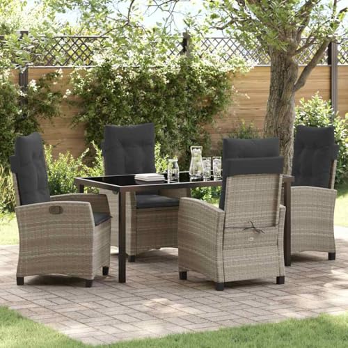 Aiious 5-teiliges Garten Set mit Kissen - Hellgrau Poly Rattan, Robuster Stahlrahmen und Dicke Polster von Aiious