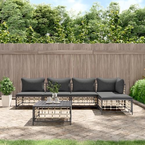 Aiious 6-TLG. Garten-Lounge-Set mit Kissen Anthrazit Poly Rattan von Aiious