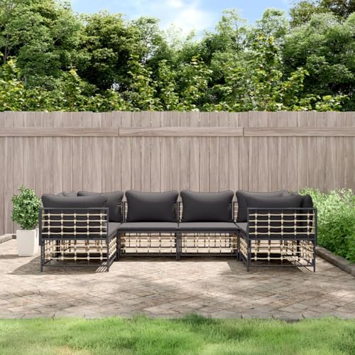 Aiious 6-TLG. Garten-Lounge-Set mit Kissen Anthrazit Poly Rattan von Aiious