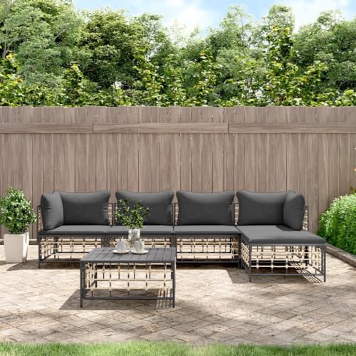 Aiious 6-TLG. Garten-Lounge-Set mit Kissen Anthrazit Poly Rattan von Aiious