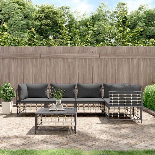 Aiious 6-TLG. Garten-Lounge-Set mit Kissen Anthrazit Poly Rattan von Aiious