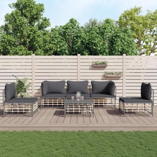 Aiious 6-TLG. Garten-Lounge-Set mit Kissen Anthrazit Poly Rattan Aiious 6-TLG. Garten-Lounge-Set mit Kissen Anthrazit Poly Rattan von Aiious