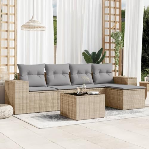 Aiious 6-TLG Garten-Sofagarnitur Beige Poly Rattan mit Kissen und Glas-Tischplatte - Perfekt f¨¹r Garten Terrasse und Innenhof Aiious 6-TLG Garten-Sofagarnitur Beige Poly Rattan mit Kissen und Glas-Tischplatte - Perfekt f¨¹r Garten Terrasse und Innenhof von Aiious
