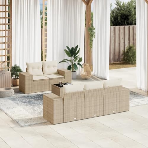 Aiious 6-TLG Garten-Sofagarnitur mit Kissen Beige Poly Rattan - Langlebiges PE-Rattan, Glas-Tischplatte, Bequeme Sitze Aiious 6-TLG Garten-Sofagarnitur mit Kissen Beige Poly Rattan - Langlebiges PE-Rattan, Glas-Tischplatte, Bequeme Sitze von Aiious