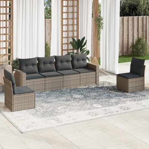 Aiious 6-TLG Garten-Sofagarnitur Grau Poly Rattan mit Kissen und Stauraum f¨¹r Au?enzone von Aiious