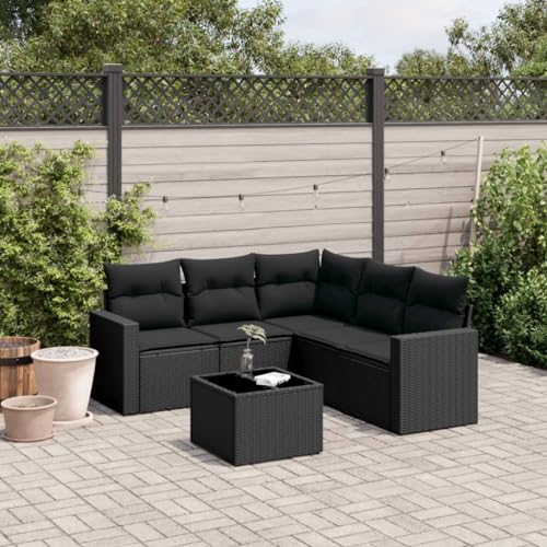 Aiious 6-TLG Garten-Sofagarnitur Schwarz Poly Rattan - Bequem f¨¹r Garten Terrasse Innenhof von Aiious