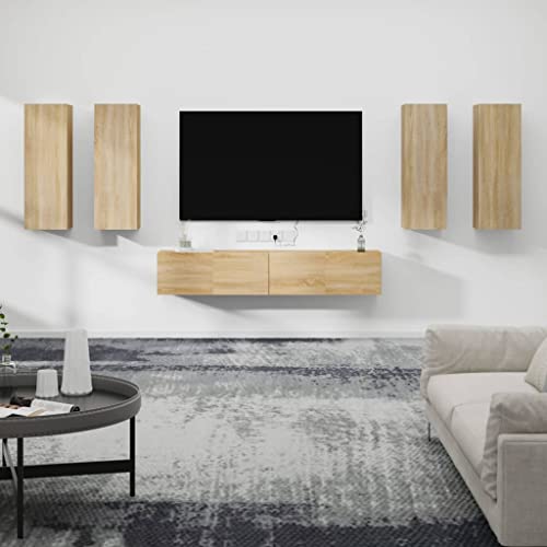 Aiious 6-TLG. TV-Schrank-Set Sonoma-Eiche Holzwerkstoff von Aiious