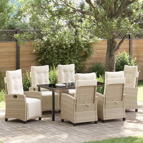 Aiious 7-TLG Garten-Essgruppe Beige Poly Rattan - Komfortable Sitze mit Verstellbaren R¨¹ckenlehnen und Fu?st¨¹tzen f¨¹r Garten Terrasse Balkon Aiious 7-TLG Garten-Essgruppe Beige Poly Rattan - Komfortable Sitze mit Verstellbaren R¨¹ckenlehnen und Fu?st¨¹tzen f¨¹r Garten Terrasse Balkon von Aiious