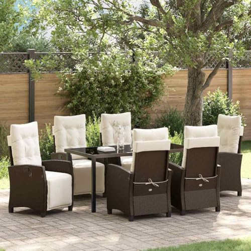 Aiious 7-TLG. Garten-Essgruppe Braun Poly Rattan von Aiious