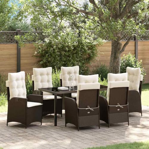 Aiious 7-TLG Garten-Essgruppe mit Kissen Braun Poly Rattan - Stabile Stuehle bis 110 kg Fuer Garten und Terrasse Aiious 7-TLG Garten-Essgruppe mit Kissen Braun Poly Rattan - Stabile Stuehle bis 110 kg Fuer Garten und Terrasse von Aiious