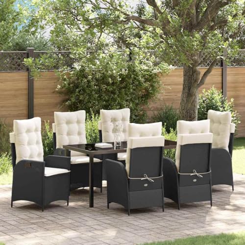 Aiious 7-TLG Garten-Essgruppe Schwarz Poly Rattan: Komfortable Stuehle Fuer sonnige Tage im Freien von Aiious