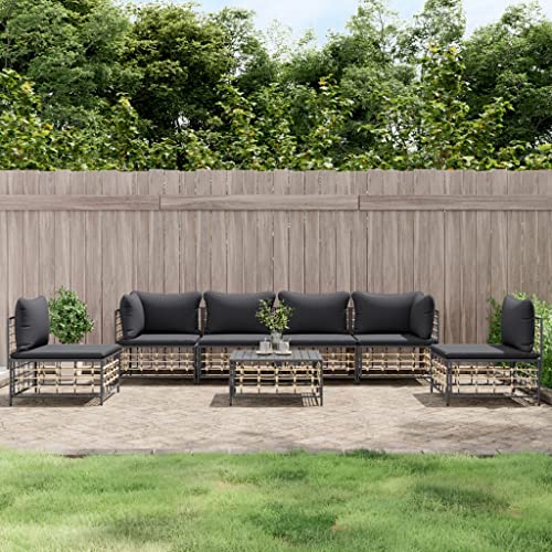 Aiious 7-TLG. Garten-Lounge-Set mit Kissen Anthrazit Poly Rattan von Aiious