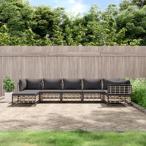 Aiious 7-TLG. Garten-Lounge-Set mit Kissen Anthrazit Poly Rattan von Aiious