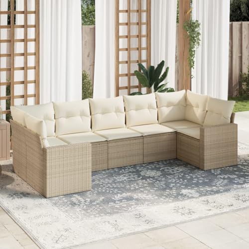 Aiious 7-TLG Garten-Sofagarnitur Beige Poly Rattan - Langlebig Pflegeleicht f¨¹r Garten Terrasse Innenhof von Aiious