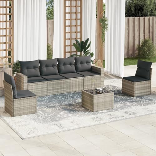 Aiious 7-TLG Garten-Sofagarnitur in Hellgrau mit Poly Rattan, Kissen, Stauraum und Glas-Tischplatte Aiious 7-TLG Garten-Sofagarnitur in Hellgrau mit Poly Rattan, Kissen, Stauraum und Glas-Tischplatte von Aiious