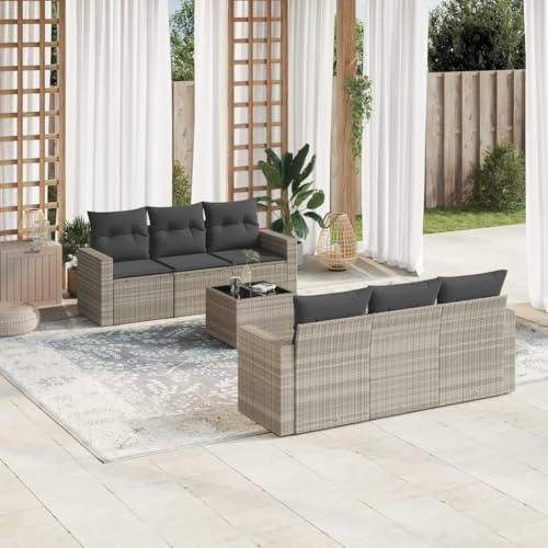 Aiious 7-TLG Garten-Sofagarnitur in Hellgrau mit Poly Rattan Kissen Staur?umen und Glas Tisch f¨¹r Garten Terrasse und Innenhof Aiious 7-TLG Garten-Sofagarnitur in Hellgrau mit Poly Rattan Kissen Staur?umen und Glas Tisch f¨¹r Garten Terrasse und Innenhof von Aiious