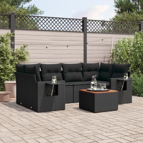 Aiious 7-TLG Garten-Sofagarnitur Schwarz Poly Rattan - Bequem f r Garten Terrasse Innenhof von Aiious