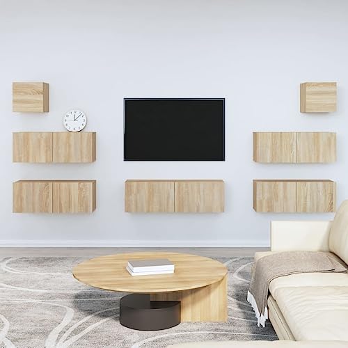 Aiious 7-TLG. TV-Schrank-Set Sonoma-Eiche Holzwerkstoff von Aiious