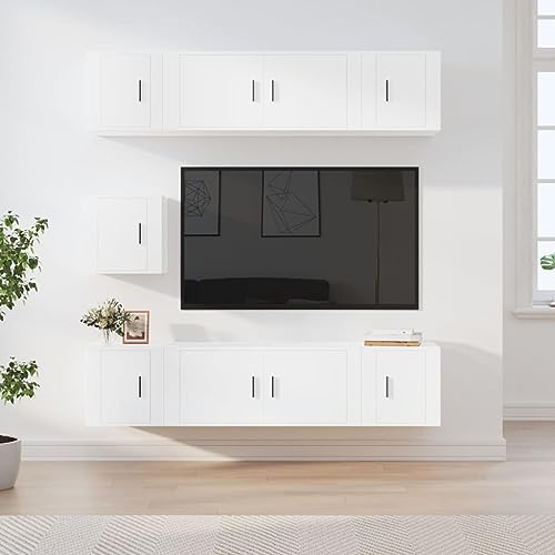 Modernes TV-Regal Set aus robustem Holzwerkstoff mit viel Stauraum zum Aufbewahren von DVDs Zeitschriften und Accessoires platzsparende Wandmontage einfache Installation mit beiliegender Anleitung von Aiious