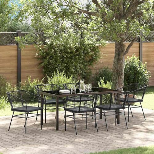 Aiious 7-teiliges Schwarz Poly-Rattan Garten-Dining-Set mit Kissen - Leicht Reinigbar und Komfortabel von Aiious