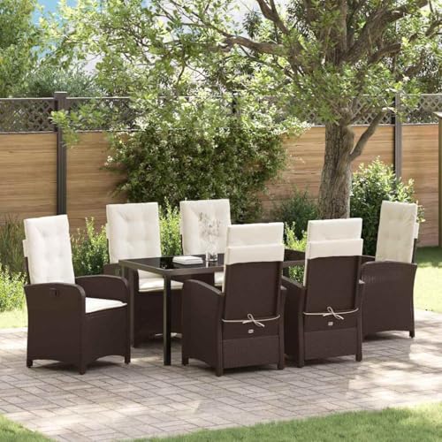 Aiious 7-teiliges Garten-Dining-Set mit Kissen in Braun aus Poly-Rattan von Aiious