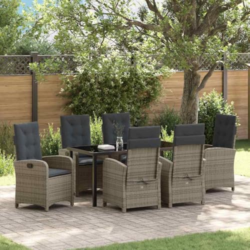 Aiious 7-teiliges Garten-Dining-Set mit Kissen in Grau aus Poly-Rattan von Aiious